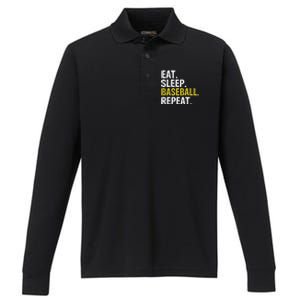 Eat Sleep Baseball Repeat Gift Cool Gift Performance Long Sleeve Polo