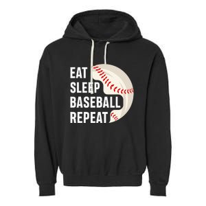 EAT SLEEP BASEBALL REPEAT Baseball Player Garment-Dyed Fleece Hoodie