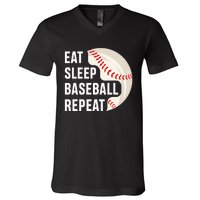 EAT SLEEP BASEBALL REPEAT Baseball Player V-Neck T-Shirt