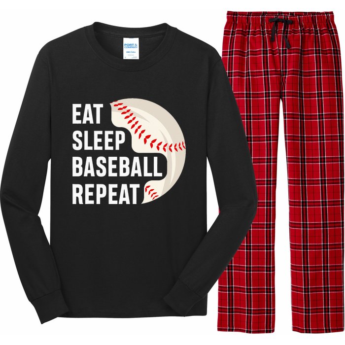 EAT SLEEP BASEBALL REPEAT Baseball Player Long Sleeve Pajama Set