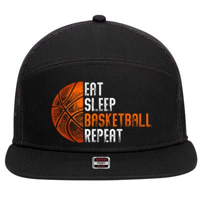 Eat Sleep Basketball Repeat Adults Basketball 7 Panel Mesh Trucker Snapback Hat