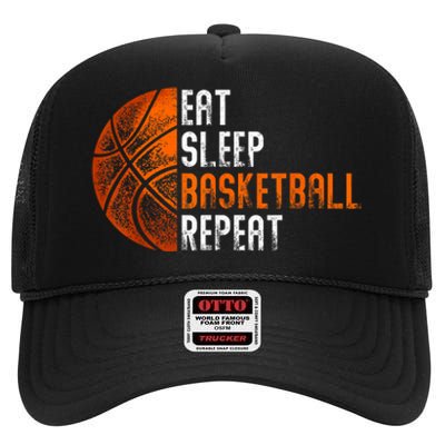 Eat Sleep Basketball Repeat Adults Basketball High Crown Mesh Back Trucker Hat