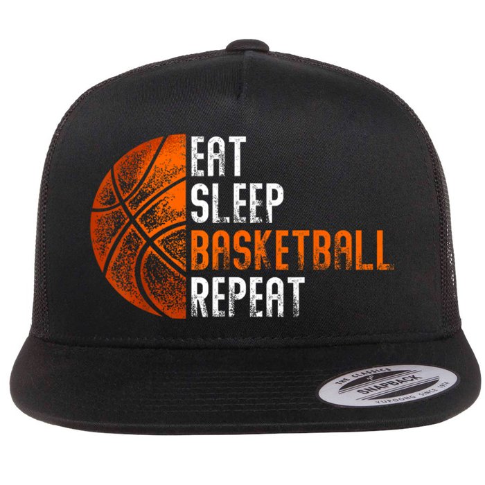 Eat Sleep Basketball Repeat Adults Basketball Flat Bill Trucker Hat