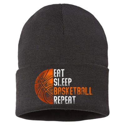 Eat Sleep Basketball Repeat Adults Basketball Sustainable Knit Beanie