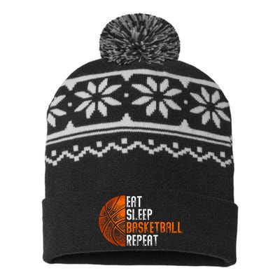 Eat Sleep Basketball Repeat Adults Basketball USA-Made Snowflake Beanie