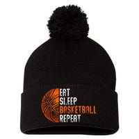 Eat Sleep Basketball Repeat Adults Basketball Pom Pom 12in Knit Beanie