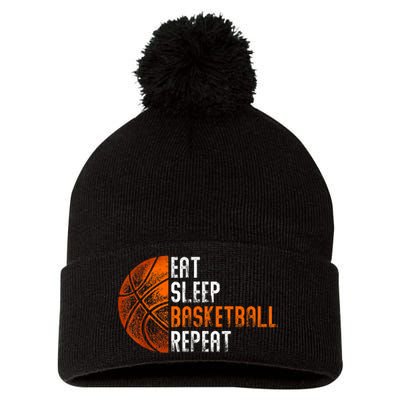 Eat Sleep Basketball Repeat Adults Basketball Pom Pom 12in Knit Beanie