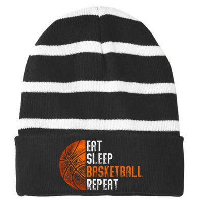 Eat Sleep Basketball Repeat Adults Basketball Striped Beanie with Solid Band