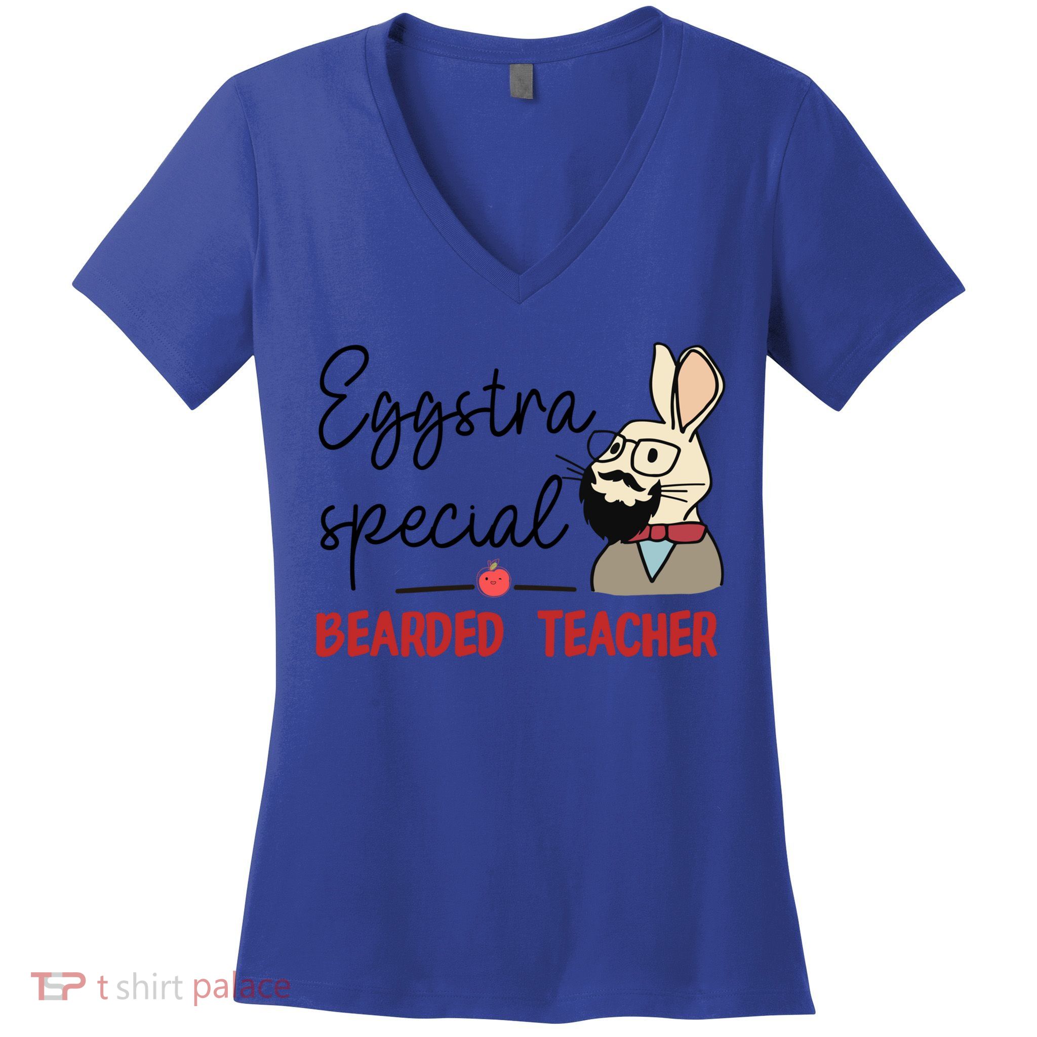 Eggstra Special Bearded Teacher Bunny Funny Easter Funny Gift Cute Gift Women's V-Neck T-Shirt