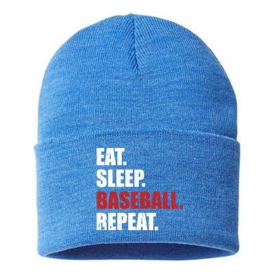 Eat Sleep Baseball Repeat Gift Sustainable Knit Beanie