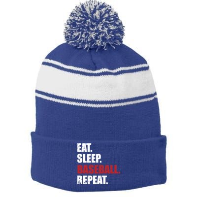 Eat Sleep Baseball Repeat Gift Stripe Pom Pom Beanie