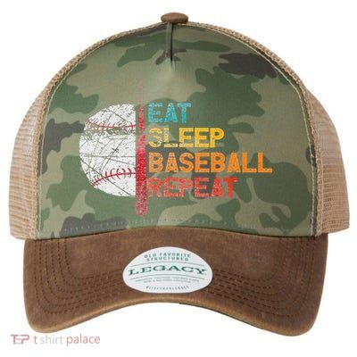 Eat Sleep Baseball Repeat retro vintage baseball player fun Legacy Tie Dye Trucker Hat