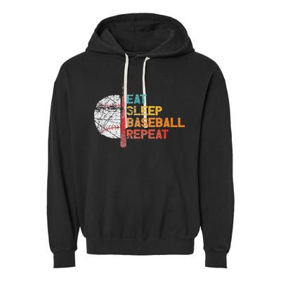 Eat Sleep Baseball Repeat retro vintage baseball player fun Garment-Dyed Fleece Hoodie