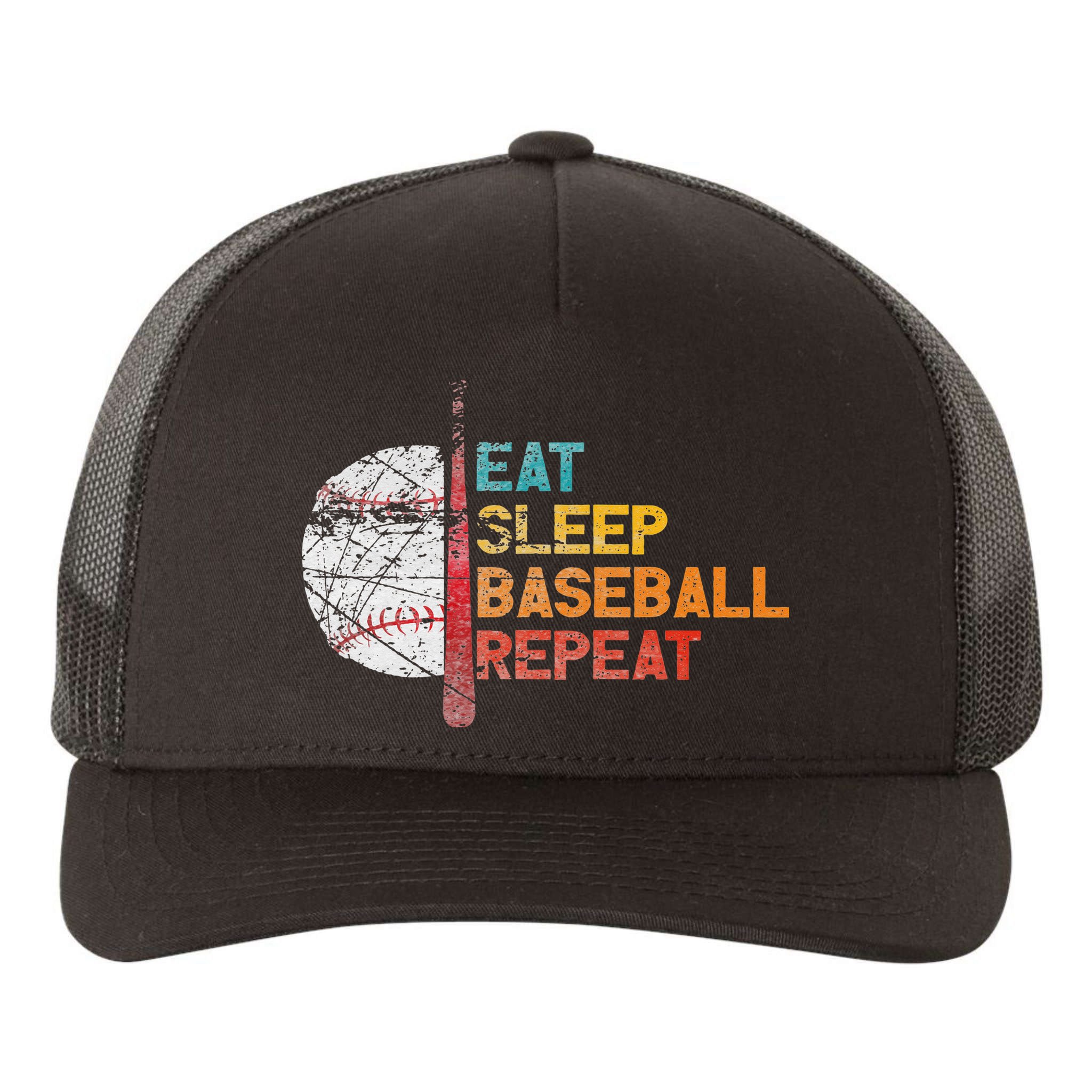 Eat Sleep Baseball Repeat retro vintage baseball player fun Yupoong Adult 5-Panel Trucker Hat