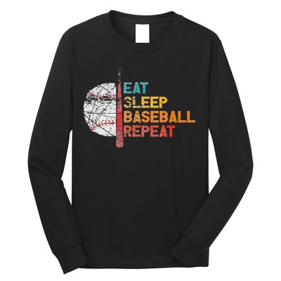 Eat Sleep Baseball Repeat retro vintage baseball player fun Long Sleeve Shirt