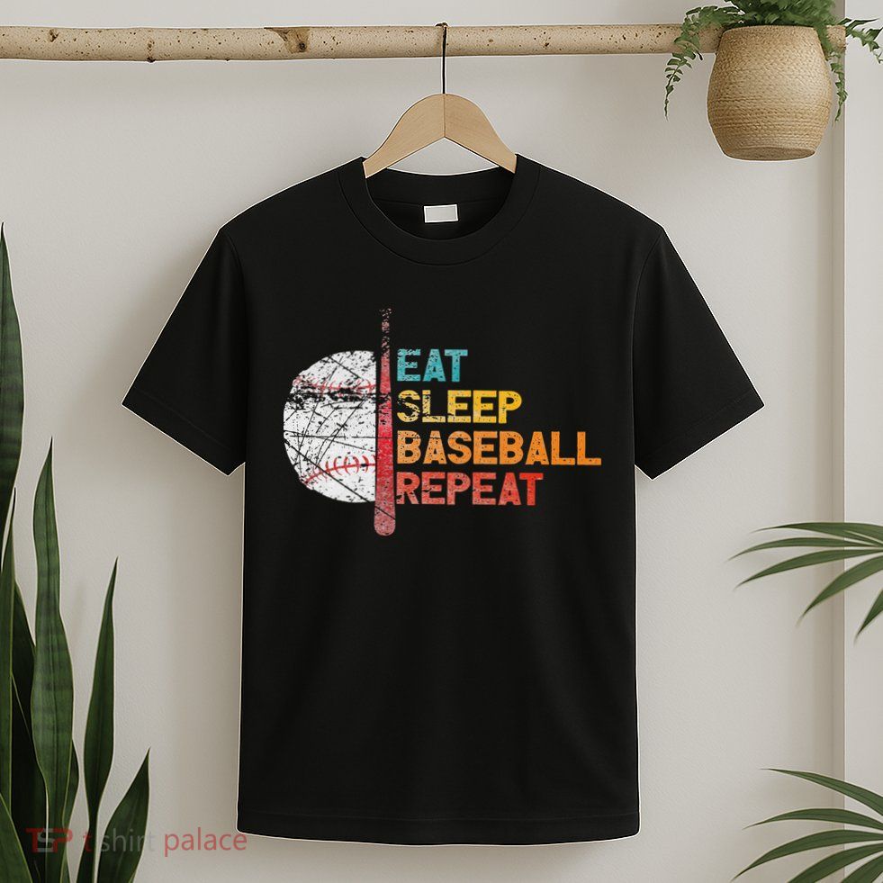 Eat Sleep Baseball Repeat retro vintage baseball player fun T-Shirt