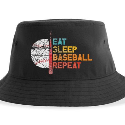 Eat Sleep Baseball Repeat retro vintage baseball player fun Sustainable Bucket Hat