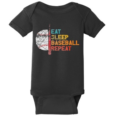 Eat Sleep Baseball Repeat retro vintage baseball player fun Baby Bodysuit