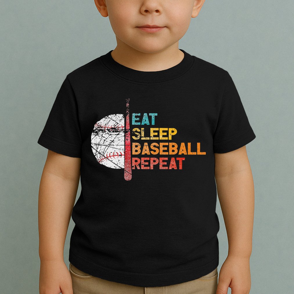 Eat Sleep Baseball Repeat retro vintage baseball player fun Toddler T-Shirt