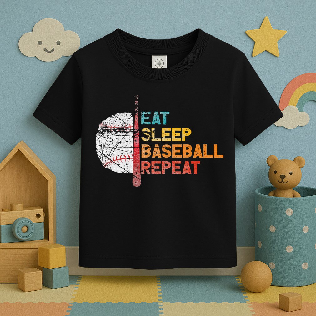 Eat Sleep Baseball Repeat retro vintage baseball player fun Toddler T-Shirt