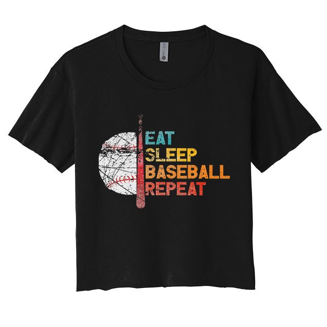 Eat Sleep Baseball Repeat retro vintage baseball player fun Crop Top