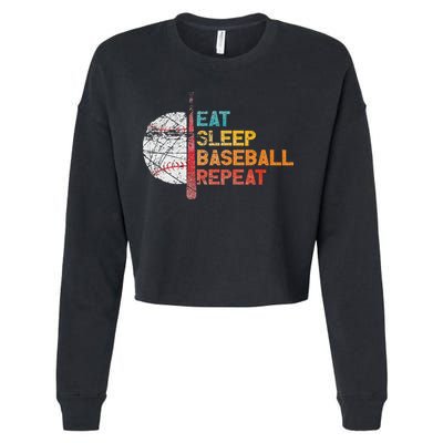 Eat Sleep Baseball Repeat retro vintage baseball player fun Cropped Pullover Crew