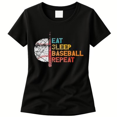 Eat Sleep Baseball Repeat retro vintage baseball player fun Womens T-Shirt