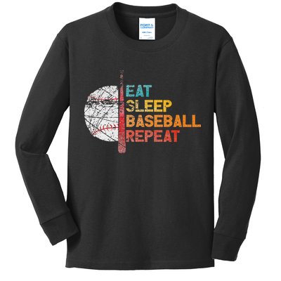 Eat Sleep Baseball Repeat retro vintage baseball player fun Kids Long Sleeve Shirt