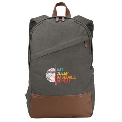 Eat Sleep Baseball Repeat retro vintage baseball player fun Cotton Canvas Backpack