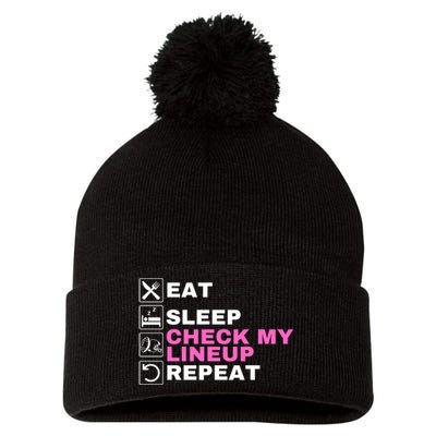 Eat Sleep Check My Lineup Repeat Fantasy Football Fantasy Football Fanatics Pom Pom 12in Knit Beanie