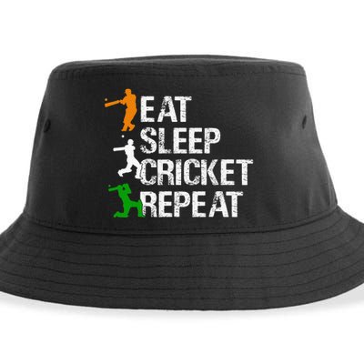 Eat Sleep Cricket Repeat Funny Cricket Sports Fans Sustainable Bucket Hat