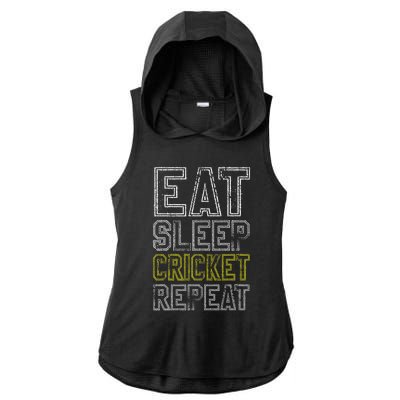 Eat Sleep Cricket Repeat Funny Cricket Sports Fans Ladies PosiCharge Tri-Blend Wicking Draft Hoodie Tank