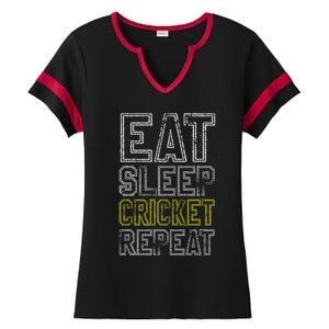 Eat Sleep Cricket Repeat Funny Cricket Sports Fans Ladies Halftime Notch Neck Tee