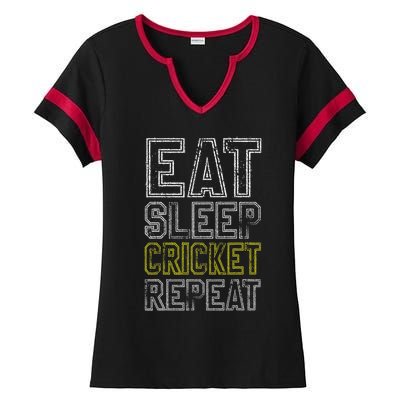 Eat Sleep Cricket Repeat Funny Cricket Sports Fans Ladies Halftime Notch Neck Tee