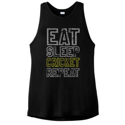 Eat Sleep Cricket Repeat Funny Cricket Sports Fans Ladies PosiCharge Tri-Blend Wicking Tank