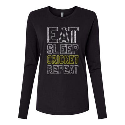 Eat Sleep Cricket Repeat Funny Cricket Sports Fans Womens Cotton Relaxed Long Sleeve T-Shirt