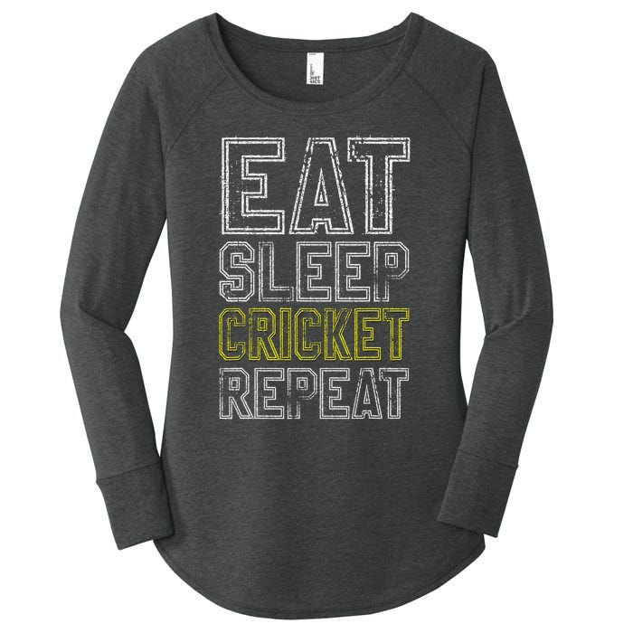 Eat Sleep Cricket Repeat Funny Cricket Sports Fans Women's Perfect Tri Tunic Long Sleeve Shirt