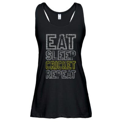 Eat Sleep Cricket Repeat Funny Cricket Sports Fans Ladies Essential Flowy Tank