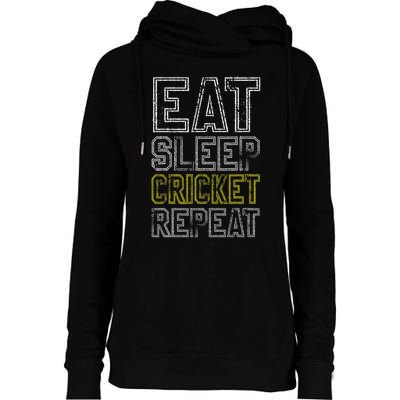 Eat Sleep Cricket Repeat Funny Cricket Sports Fans Womens Funnel Neck Pullover Hood