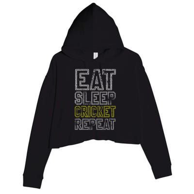 Eat Sleep Cricket Repeat Funny Cricket Sports Fans Crop Fleece Hoodie