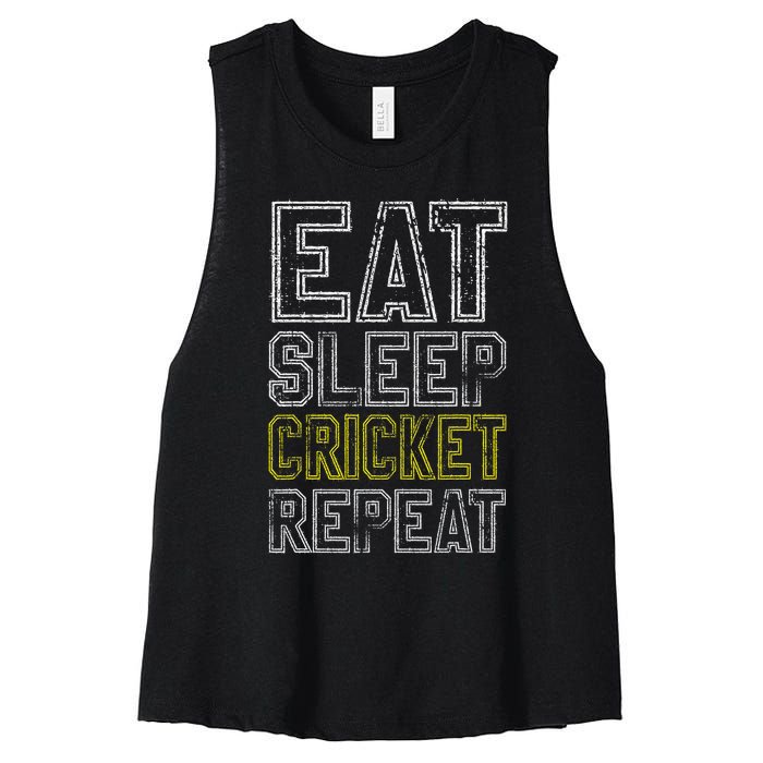 Eat Sleep Cricket Repeat Funny Cricket Sports Fans Women's Racerback Cropped Tank