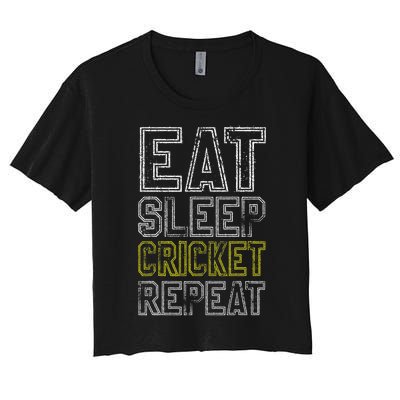 Eat Sleep Cricket Repeat Funny Cricket Sports Fans Women's Crop Top Tee