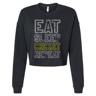 Eat Sleep Cricket Repeat Funny Cricket Sports Fans Cropped Pullover Crew