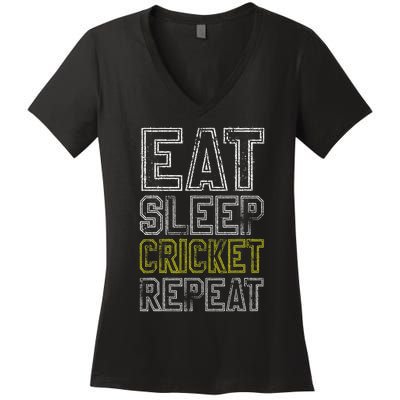 Eat Sleep Cricket Repeat Funny Cricket Sports Fans Women's V-Neck T-Shirt