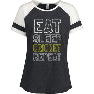 Eat Sleep Cricket Repeat Funny Cricket Sports Fans Enza Ladies Jersey Colorblock Tee