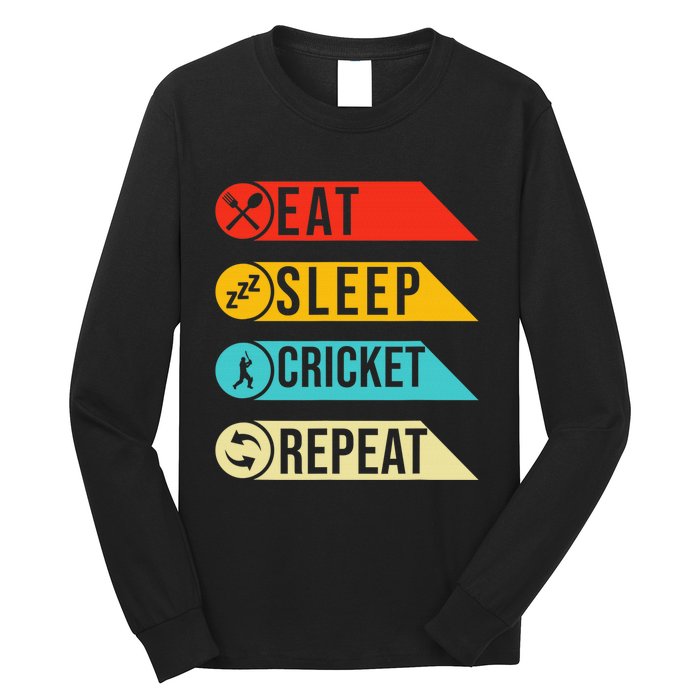 Eat Sleep Cricket Repeat Cricketers Bowlers Sports Vintage Long Sleeve Shirt