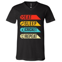 Eat Sleep Cricket Repeat Cricketers Bowlers Sports Vintage V-Neck T-Shirt