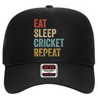 Eat Sleep Cricket Repeat Cricketers Bowlers Sports Vintage High Crown Mesh Back Trucker Hat