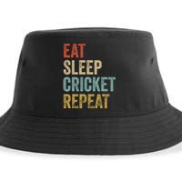 Eat Sleep Cricket Repeat Cricketers Bowlers Sports Vintage Sustainable Bucket Hat