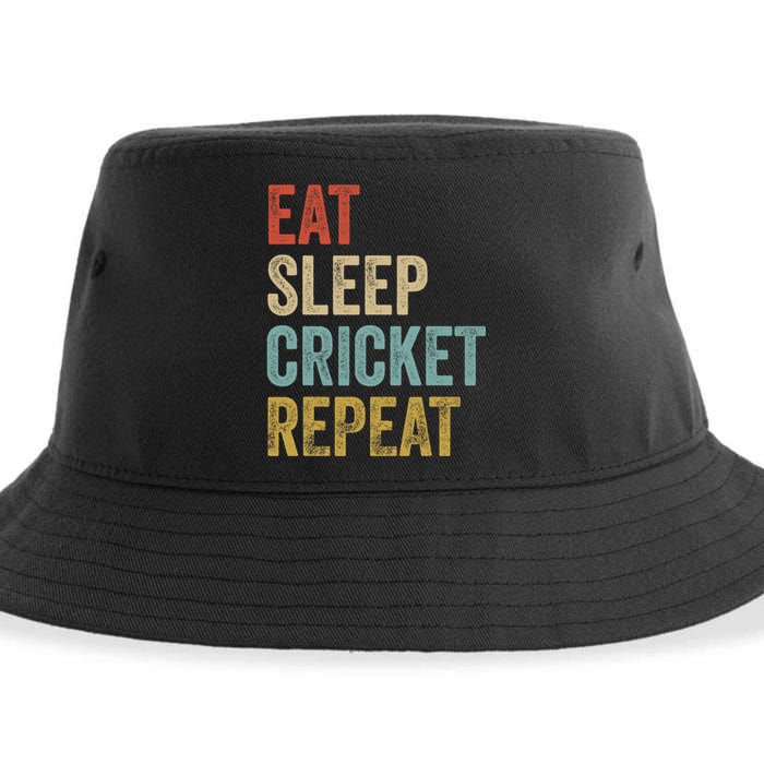 Eat Sleep Cricket Repeat Cricketers Bowlers Sports Vintage Sustainable Bucket Hat